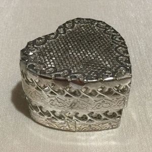 Silver Plated Heart Shape Trinket Box W/Lid